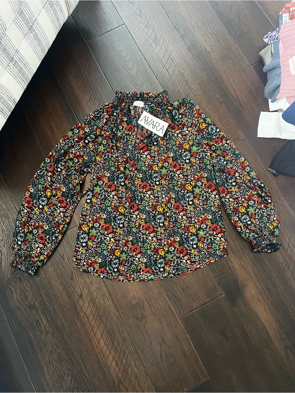 Floral Long-Sleeve Smocked Neck Blouse